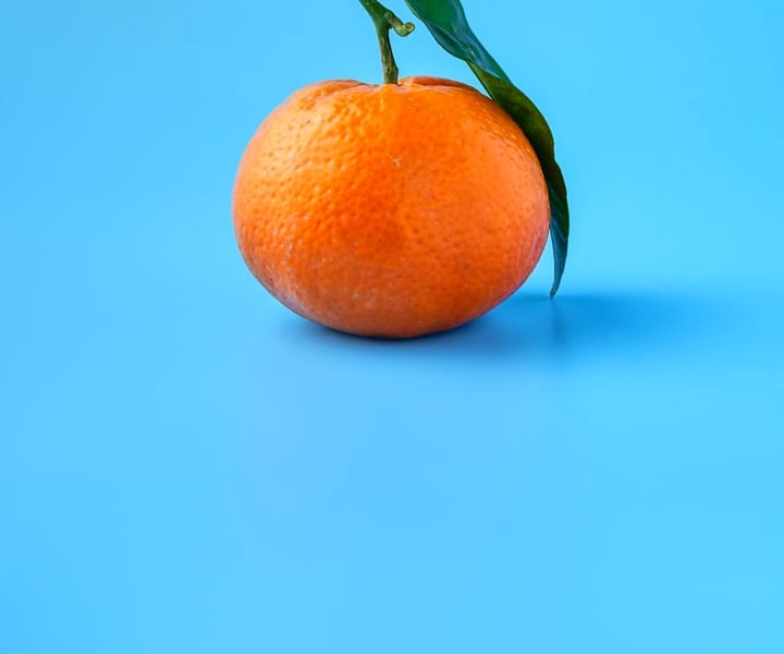 an orange on a blue background